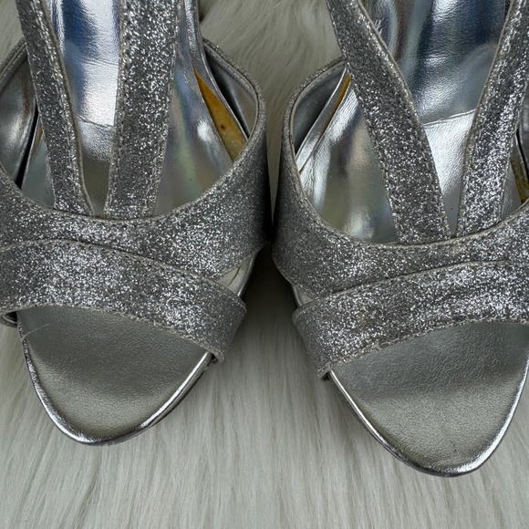 Shiekh Ruby-S Silver Glitter Slingback Platform Heels Shoes Sandals Size 9 - Picture 6 of 12